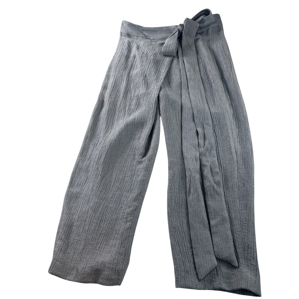NWT ZARA Women Hi-Rise Wrap Belt Tie Waist Texture Wide Leg Crop Pants SZ L Gray - Picture 2 of 10